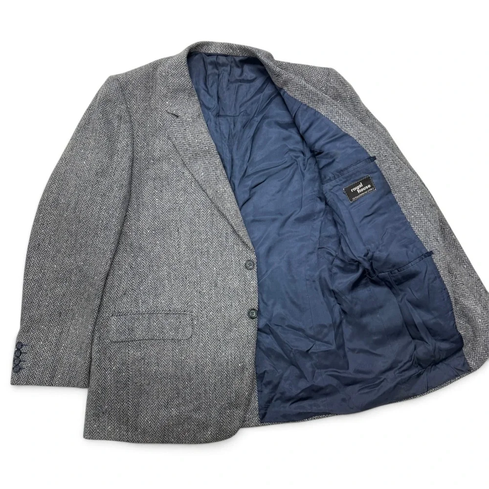 Ermenegildo Zegna Herringbone Virgin Wool Blazer Menns 46R Sport Coat Blue Grey